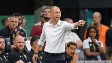 ATLANTA, GA AUGUST 19: Columbus head coach Gregg Berhalter gestures from the sideline during the match between Atlanta United and Columbus Crew on August 19th, 2018 at Mercedes-Benz Stadium in Atlanta, GA. Atlanta United FC defeated Columbus Crew SC by a score of 3 - 1. (Photo by Rich von Biberstein/Icon Sportswire via Getty Images)