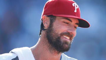 CHICAGO, IL - JULY 25: Cole Hamels #35 of the Philadelphia Phillies looks on after pitching a no-hitter against the Chicago Cubs at Wrigley Field on July 25, 2015 in Chicago, Illinois. The Phillies defeated the Cubs 5-0. (Photo by Joe Robbins/Getty Images)