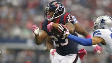 Oct 5, 2014; Arlington, TX, USA; Houston Texans running back Arian Foster (23) runs with the ball against the Dallas Cowboys at AT&T Stadium. Mandatory Credit: Matthew Emmons-USA TODAY Sports