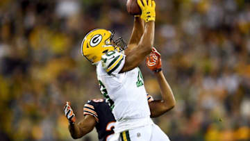 GREEN BAY, WI - SEPTEMBER 28: Randall Cobb #18 of the Green Bay Packers makes a catch while being guarded by Kyle Fuller #23 of the Chicago Bears in the fourth quarter at Lambeau Field on September 28, 2017 in Green Bay, Wisconsin. (Photo by Stacy Revere/Getty Images)