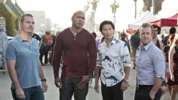 "Touch of Death" Ã¢ÂÂ Pictured (L-R): Chris OÃ¢ÂÂDonnell (NCIS Special Agent G. Callen), LL COOL J (NCIS Special Agent Sam Hanna), Daniel Dae Kim (Hawaii Five-0 Detective Lieutenant Chin Ho Kelly), and Scott Caan (Hawaii Five-0 Detective Sergeant Danny Williams). The joint NCIS: Los Angeles and Hawaii Five-0 task force travel from Hawaii to Los Angeles, when the lead suspect in the case moves to the mainland with a deadly virus in tow, on NCIS: LOS ANGELES, Tuesday, May 1 (9:00-10:00 PM, ET/PT) on the CBS Television Network. Scott Caan guest stars as Hawaii Five-0 Detective Sergeant Danny Williams and Daniel Dae Kim guest stars as Hawaii Five-0 Detective Lieutenant Chin Ho Kelly. Photo: Richard Cartwright/CBS ÃÂ©2012 CBS Broadcasting Inc. All Rights Reserved.