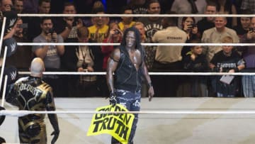 COLOGNE, GERMANY - FEBRUARY 11: R-Truth competes in the ring against Goldust at the Road to WrestleMania at the Lanxess Arena on February 11, 2016 in Cologne, Germany. (Photo by Marc Pfitzenreuter/Getty Images)