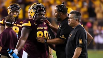 TEMPE, AZ - OCTOBER 28: Head coach Todd Graham of Arizona State reacts as Tashon Smallwood