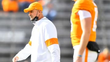 Tennessee Head Coach Jeremy Pruitt walks on the field before a game between Tennessee and Texas A&M in Neyland Stadium in Knoxville, Saturday, Dec. 19, 2020.