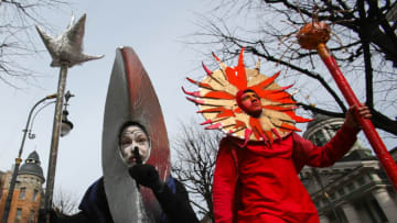 ST PETERSBURG, RUSSIA - APRIL 1, 2017: Participants in a Clown Parade marking April Fools' Day in Nevsky Prospekt Avenue. Anatoly Medved/TASS (Photo by Anatoly Medved\TASS via Getty Images)