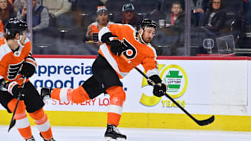 Feb 11, 2023; Philadelphia, Pennsylvania, USA; Philadelphia Flyers center Kevin Hayes (13) shoots against the Nashville Predators in the first period at Wells Fargo Center. Mandatory Credit: Kyle Ross-USA TODAY Sports