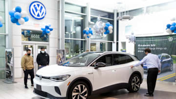 THOUSAND OAKS, CA - JANUARY 19: The new all-electric Volkswagen ID.4 is on display inside a dealership on January 19, 2021 in Thousand Oaks, California. (Photo by Josh Lefkowitz/Getty Images)