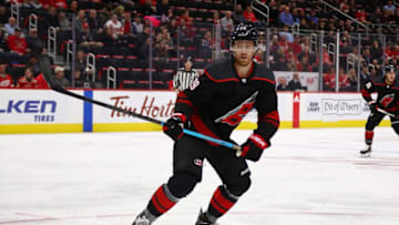 Dougie Hamilton #19 of the Carolina Hurricanes skates against the Detroit Red Wings. (Photo by Gregory Shamus/Getty Images)