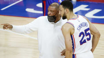 Doc Rivers, Ben Simmons, Sixers (Photo by Tim Nwachukwu/Getty Images)