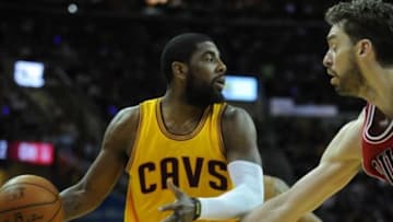 May 6, 2015; Cleveland, OH, USA; Cleveland Cavaliers guard Kyrie Irving (2) in game two of the second round of the NBA Playoffs at Quicken Loans Arena. Mandatory Credit: Ken Blaze-USA TODAY Sports