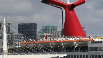 MIAMI, FLORIDA - APRIL 18: The Carnival Sensation cruise ship is seen at PortMiami on April 18, 2019 in Miami, Florida. Reports indicate that Carnival Corporation repeatedly broke environmental laws even during its first year of being on probation after being convicted of systematically violating environmental laws. (Photo by Joe Raedle/Getty Images)