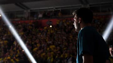BELGRADE, SERBIA - MAY 20: Luka Doncic, #7 of Real Madrid before the 2018 Turkish Airlines EuroLeague F4 Championship Game between Real Madrid v Fenerbahce Dogus Istanbul at Stark Arena on May 20, 2018 in Belgrade, Serbia. (Photo by Patrick Albertini/EB via Getty Images)