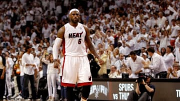 LeBron James #6 of the Miami Heat reacts against the Indiana Pacers during Game Four of the Eastern Conference Finals of the 2014 NBA Playoffs (Photo by Mike Ehrmann/Getty Images)