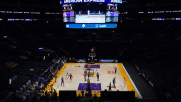 Feb 12, 2021; Los Angeles, California, USA; A general view of an empty Staples Center with no fans during the NBA game between the Los Angeles Lakers and the Memphis Grizzlies. Mandatory Credit: Kirby Lee-USA TODAY Sports