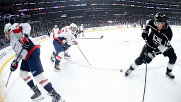 LOS ANGELES, CA - DECEMBER 04: Alex Iafallo #19 of the Los Angeles Kings skates with the puck during the third period against the Washington Capitals at STAPLES Center on December 4, 2019 in Los Angeles, California. (Photo by Andrew D. Bernstein/NHLI via Getty Images)