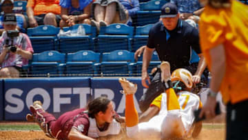 Tennessee Volunteers outfielder Shakara Goodloe (27) slides home for the Lady Vols as they play the Mississippi State Bulldogs at Katie Seashole Pressly Stadium at the University of Florida in Gainesville, FL on Thursday, May 12, 2022. [Gabriella Whisler/Special to the Sun]Ncaa Softball Tennessee Volunteers Vs Mississippi State Bulldogs