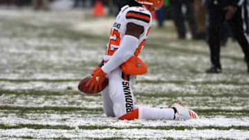 CHICAGO, IL - DECEMBER 24: Jabrill Peppers #22 of the Cleveland Browns celebrates after completing a pass in the second quarter against the Chicago Bears at Soldier Field on December 24, 2017 in Chicago, Illinois. (Photo by David Banks/Getty Images)