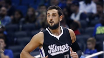 Nov 21, 2015; Orlando, FL, USA;Sacramento Kings guard Marco Belinelli (3) runs down court during the second half of a basketball game against the Orlando Magic at Amway Center. Sacramento won 97-91. Mandatory Credit: Reinhold Matay-USA TODAY Sports