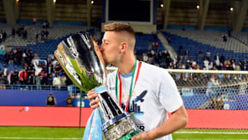 RIYADH, SAUDI ARABIA - DECEMBER 22: Sergej Milinkovic-Savic of SS Lazio celebrate the winning of Supercup with the trophy after the Italian Supercup match between Juventus and SS Lazio at King Saud University Stadium on December 22, 2019 in Riyadh, Saudi Arabia. (Photo by Marco Rosi/Getty Images)