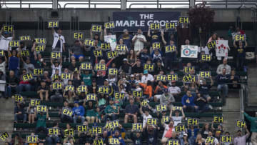 FanDuel MLB: SEATTLE, WA - MAY 19: Fans in the 'Maple Grove,' fan section referring to James Paxton #65 of the Seattle Mariners during the first inning of a game between the Detroit Tigers and the Seattle Mariners at Safeco Field on May 19, 2018 in Seattle, Washington. The Mariners won the game 7-2. (Photo by Stephen Brashear/Getty Images)