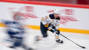 Marcus Johansson of Buffalo Sabres with the puck during the NHL Global Series Ice Hockey match Tampa Bay Lightning v Buffalo Sabres in Stockholm on November 9, 2019. (Photo by Jonathan NACKSTRAND / AFP) (Photo by JONATHAN NACKSTRAND/AFP via Getty Images)