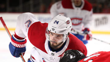 NEWARK, NEW JERSEY - FEBRUARY 25: Phillip Danault #24 of the Montreal Canadiens in action against the New Jersey Devils during their game at Prudential Center on February 25, 2019 in Newark, New Jersey. (Photo by Al Bello/Getty Images)