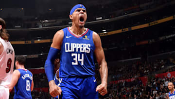LOS ANGELES, CA - DECEMBER 8: Tobias Harris #34 of the LA Clippers reacts against the Miami Heat on December 8, 2018 at STAPLES Center in Los Angeles, California. NOTE TO USER: User expressly acknowledges and agrees that, by downloading and/or using this Photograph, user is consenting to the terms and conditions of the Getty Images License Agreement. Mandatory Copyright Notice: Copyright 2018 NBAE (Photo by Adam Pantozzi/NBAE via Getty Images)