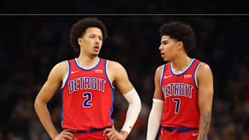 Detroit Pistons guard Cade Cunningham (2) with Killian Hayes (7) Credit: Mark J. Rebilas-USA TODAY Sports