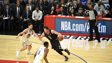 LOS ANGELES, CA - JANUARY 18: Danilo Gallinari #8 of the LA Clippers handles the ball against the Golden State Warriors on January 18, 2019 at STAPLES Center in Los Angeles, California. NOTE TO USER: User expressly acknowledges and agrees that, by downloading and/or using this Photograph, user is consenting to the terms and conditions of the Getty Images License Agreement. Mandatory Copyright Notice: Copyright 2019 NBAE (Photo by Adam Pantozzi/NBAE via Getty Images)