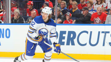 BUFFALO, NY - FEBRUARY 19: Nathan Beaulieu #82 of the Buffalo Sabres skates against the Washington Capitals during an NHL game on February 19, 2018 at KeyBank Center in Buffalo, New York. (Photo by Bill Wippert/NHLI via Getty Images)