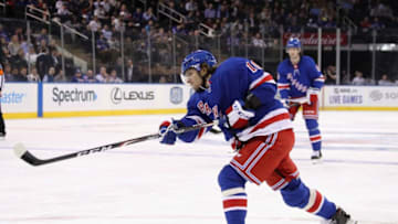 NEW YORK, NEW YORK - SEPTEMBER 18: Artemi Panarin #10 of the New York Rangers scores a second period goal against the New Jersey Devils at Madison Square Garden on September 18, 2019 in New York City. (Photo by Bruce Bennett/Getty Images)