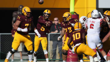 TEMPE, AZ - NOVEMBER 03: Quarterback Manny Wilkins #5 of the Arizona State Sun Devils throws a pass during the second half of the college football game against the Utah Utes at Sun Devil Stadium on November 3, 2018 in Tempe, Arizona. The Sun Devils defeated the 38-20. (Photo by Christian Petersen/Getty Images)