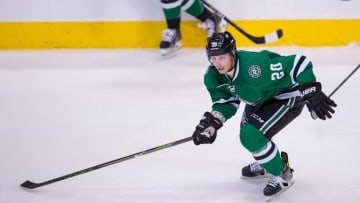May 1, 2016; Dallas, TX, USA; Dallas Stars center Cody Eakin (20) skates against the St. Louis Blues during game two of the first round of the 2016 Stanley Cup Playoffs at the American Airlines Center. The Blues win 4-3 in overtime. Mandatory Credit: Jerome Miron-USA TODAY Sports