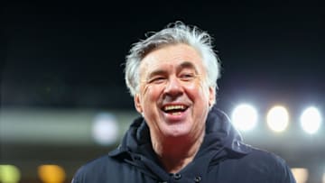 LIVERPOOL, ENGLAND - FEBRUARY 20: Carlo Ancelotti the head coach / manager of Everton during the Premier League match between Liverpool and Everton at Anfield on February 20, 2021 in Liverpool, United Kingdom. Sporting stadiums around the UK remain under strict restrictions due to the Coronavirus Pandemic as Government social distancing laws prohibit fans inside venues resulting in games being played behind closed doors. (Photo by Robbie Jay Barratt - AMA/Getty Images)