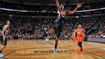 SEATTLE, WA - JULY 22: Jonquel Jones #35 of the Eastern Conference All-Stars dunks the ball in the game against the Western Conference All-Stars during the 2017 Verizon WNBA All-Star game at KeyArena on July 22, 2017 in Seattle, Washington. NOTE TO USER: User expressly acknowledges and agrees that, by downloading and or using this photograph, User is consenting to the terms and conditions of the Getty Images License Agreement. (Photo by Garrett Ellwood/Getty Images)