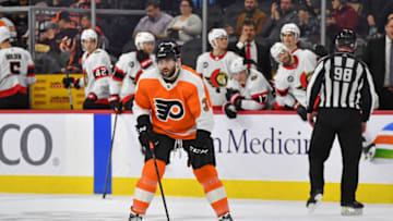 Apr 29, 2022; Philadelphia, Pennsylvania, USA; Philadelphia Flyers defenseman Keith Yandle (3) on the ice after loss to the Ottawa Senators at Wells Fargo Center. Mandatory Credit: Eric Hartline-USA TODAY Sports