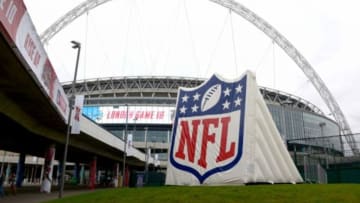 Oct 26, 2014; London, UNITED KINGDOM; General view of NFL Shield logo at Wembley Stadium before the NFL International Series game between the Detroit Lions against the Atlanta Falcons. Mandatory Credit: Kirby Lee-USA TODAY Sports