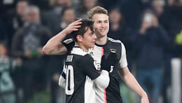 TURIN, ITALY - JANUARY 15: Paulo Dybala of Juventus celebrates after scoring the of 3-0 with teammate Matthijs De Ligt goal during the Coppa Italia match between Juventus and Udinese Calcio at Allianz Stadium on January 15, 2020 in Turin, Italy. (Photo by Daniele Badolato - Juventus FC/Juventus FC via Getty Images)