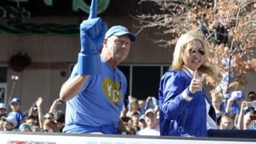 Nov 3, 2015; Kansas City, MO, USA; Kansas City Royals former player George Brett waves to the crowd at the World Series parade. Mandatory Credit: John Rieger-USA TODAY Sports