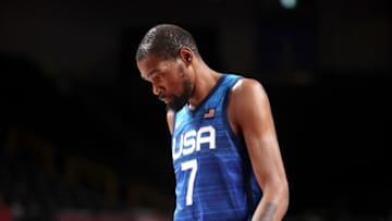 Kevin Durant #7 of Team United States walks off the court with his head down after the United States lost to France. (Photo by Gregory Shamus/Getty Images)
