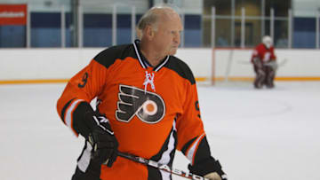 ALLISTON, CANADA - SEPTEMBER 7: Former Philadelphia Flyers player Bob Kelly #9 during a Flyers NHL Alumni Game on September 7, 2011 at Nottawasaga Sports Complex in Alliston, Ontario, Canada. (Photo by Tom Szczerbowski/Getty Images)
