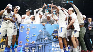 WASHINGTON, DC - MARCH 10: The Hofstra Pride celebrate winning the CAA Men's Basketball Tournament - Championship college basketball game against the Northeastern Huskies at the Entertainment & Sports Arena on March 10, 2020 in Washington, DC. (Photo by Mitchell Layton/Getty Images) *** Local Caption ***