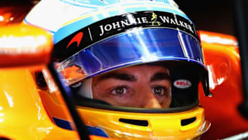 SUZUKA, JAPAN - OCTOBER 06: Fernando Alonso of Spain and McLaren Honda prepares to drive in the garage during practice for the Formula One Grand Prix of Japan at Suzuka Circuit on October 6, 2017 in Suzuka. (Photo by Lars Baron/Getty Images)