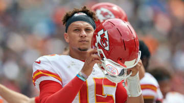 CHICAGO, IL - AUGUST 25: Kansas City Chiefs quarterback Patrick Mahomes (15) looks on during game action in a preseason NFL game between the Kansas City Chiefs and the Chicago Bears on August 25, 2018 at Soldier Field in Chicago IL. (Photo by Robin Alam/Icon Sportswire via Getty Images)
