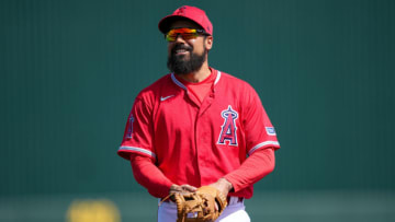 Anthony Rendon #6 of the Los Angeles Angels looks on in the first inning against the Colorado Rockies during a Spring Training game at Tempe Diablo Stadium on March 08, 2023 in Tempe, Arizona. (Photo by Dylan Buell/Getty Images)