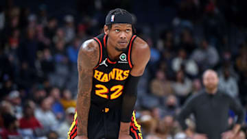 MEMPHIS, TENNESSEE - NOVEMBER 26: Cam Reddish #22 of the Atlanta Hawks during the game against the Memphis Grizzlies at FedExForum on November 26, 2021 in Memphis, Tennessee. NOTE TO USER: User expressly acknowledges and agrees that, by downloading and or using this photograph, User is consenting to the terms and conditions of the Getty Images License Agreement. (Photo by Justin Ford/Getty Images)