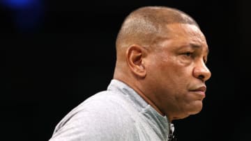 BOSTON, MASSACHUSETTS - MAY 01: Philadelphia 76ers head coach Doc Rivers looks on during the first quarter in game one of the Eastern Conference Second Round Playoffs at TD Garden on May 01, 2023 in Boston, Massachusetts. NOTE TO USER: User expressly acknowledges and agrees that, by downloading and or using this photograph, User is consenting to the terms and conditions of the Getty Images License Agreement. (Photo by Maddie Meyer/Getty Images)