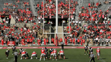 Ohio State Buckeyes quarterback Jack Miller III (9) takes a snap during the second half of Saturday's NCAA Division I football game against the Maryland Terrapins at Ohio Stadium in Columbus on October 9, 2021.Osu21mary Bjp 1466