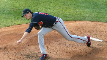 PHILADELPHIA, PA - AUGUST 09: Max Fried #54 of the Atlanta Braves in action against the Philadelphia Phillies in game two of a double header at Citizens Bank Park on August 9, 2020 in Philadelphia, Pennsylvania. The Braves defeated the Phillies 8-0. (Photo by Rich Schultz/Getty Images)