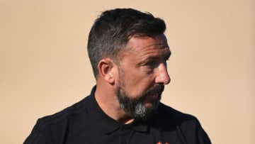 DUBAI, UNITED ARAB EMIRATES - JANUARY 14: Manager of Aberdeen FC, Derek McInnes looks on prior to the friendly match between Aberdeen FC and Lokomotiv Tashkent FC at Jebel Ali Centre of Excellence on January 14, 2018 in Dubai, United Arab Emirates. (Photo by Tom Dulat/Getty Images)